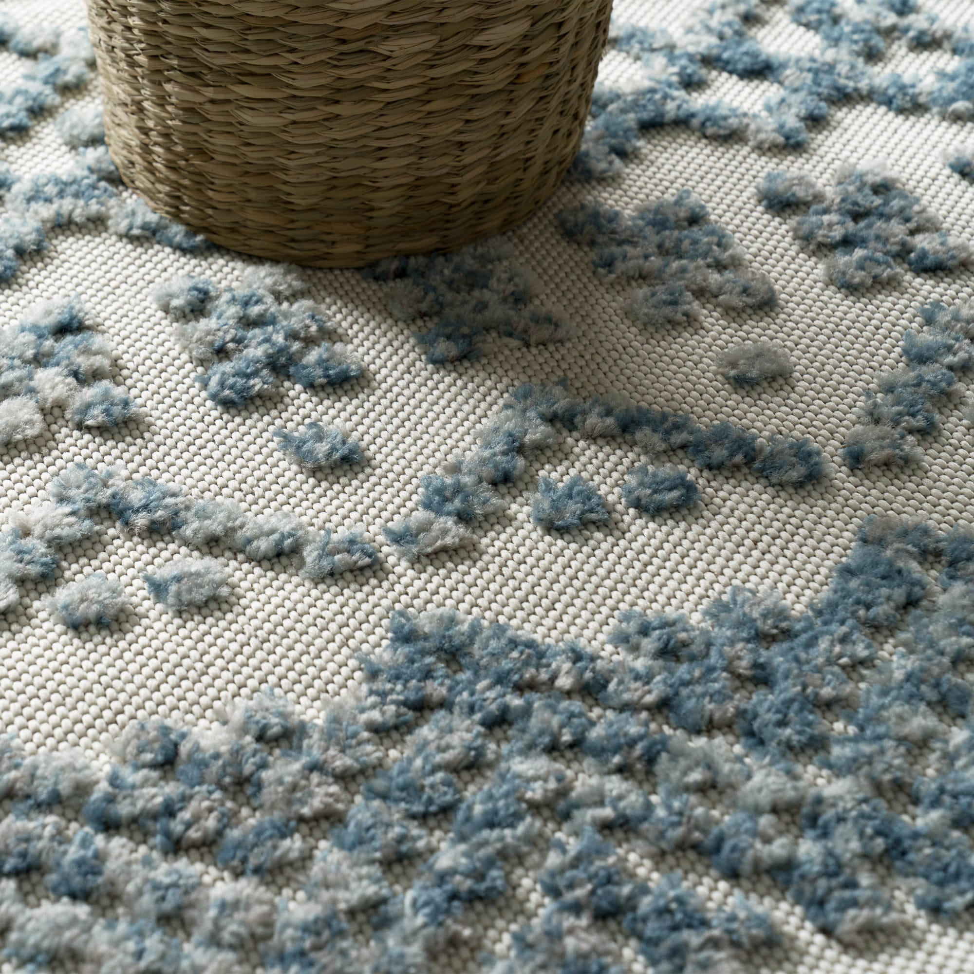Paco Home Indoor & Outdoor Rug with Textured Boho Pattern in Cream Blue - 2'8" x 4'11" (3'x5')