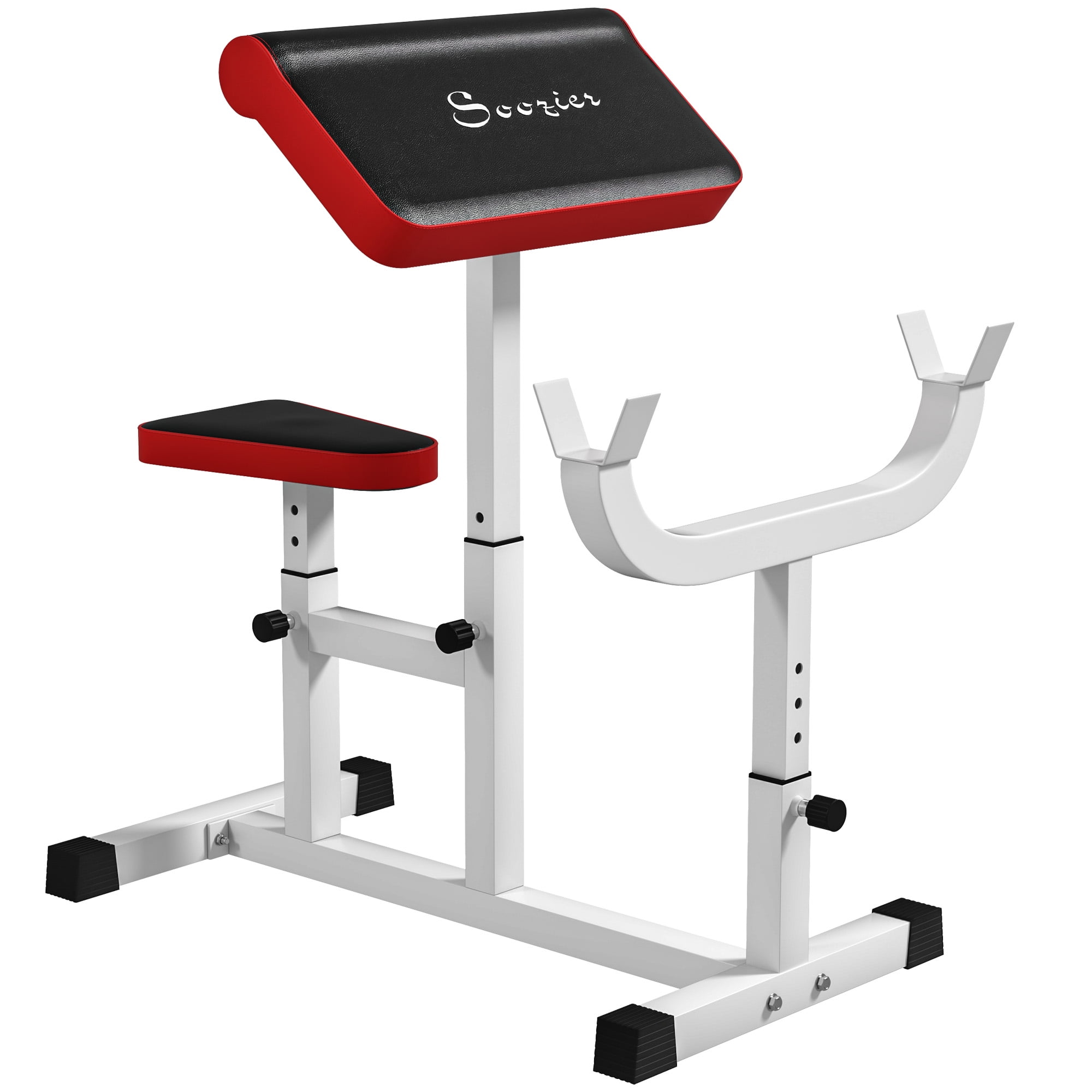 Soozier Adjustable Preacher Curl Bench, 265 LBS Seated Arm Isolated Barbell Dumbbell Bicep Station, White