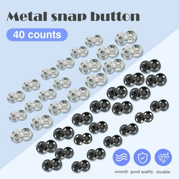 40 Counts Sew-on Snap Buttons, Metal Snaps Fasteners Press Studs Buttons for Sewing Clothing, 10mm and 8mm Sliver and Black