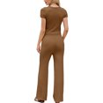 thumbnail image 4 of Enjoytime Travel Outfits for Women Knitting Crewneck Short Sleeve Tops with Pants Two Piece Sets Comfy Matching Loungewear, 4 of 5