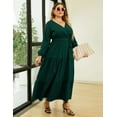thumbnail image 5 of Women Long Long Sleeve Wrap V Neck Floral Printed Long Maxi Dress Plus Size, 5 of 8