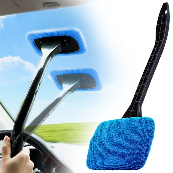 Car Windshield Cleaning Tool, Windshield Cleaner with Reusable Pad, Long Handle Glass Wiper Cleaning Tool, Universal Auto Glass Wiper for Office and Home, 5.1*15.4 inch, Blue