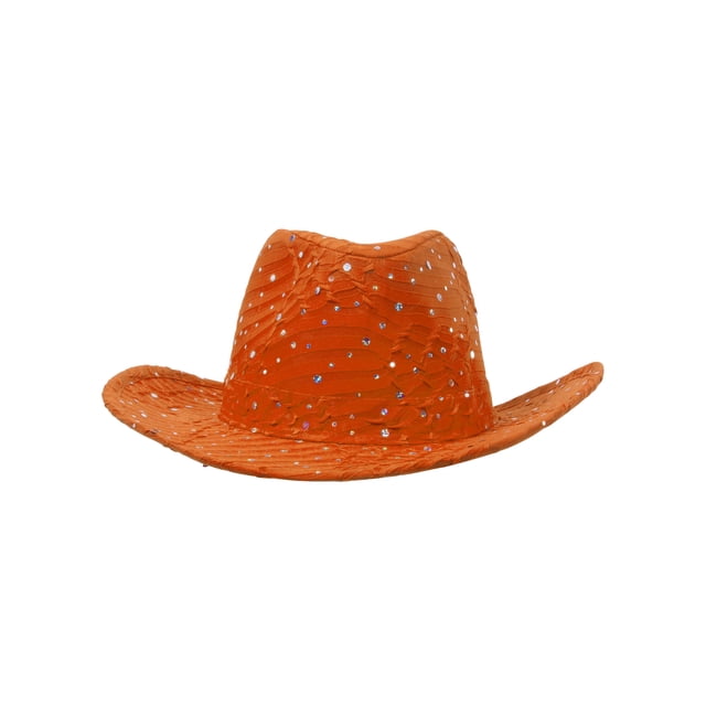 Chapeau de Cowboy à Paillettes et Sequins - Orange