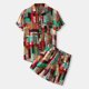 thumbnail image 2 of Conjunto casual de blusa y pantalones de playa de manga corta con estampado de botones para hombre Pompotops  oipoqjl51439, 2 of 9