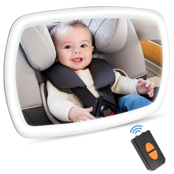 RIONIMA LED Baby Car Mirror with Light for Baby 100% Shatterproof Baby Mirror for Car Seat Rear,360° Car Mirror,Universal Car Seat Mirror for Baby Rear Facing Crystal Clear view With Remote