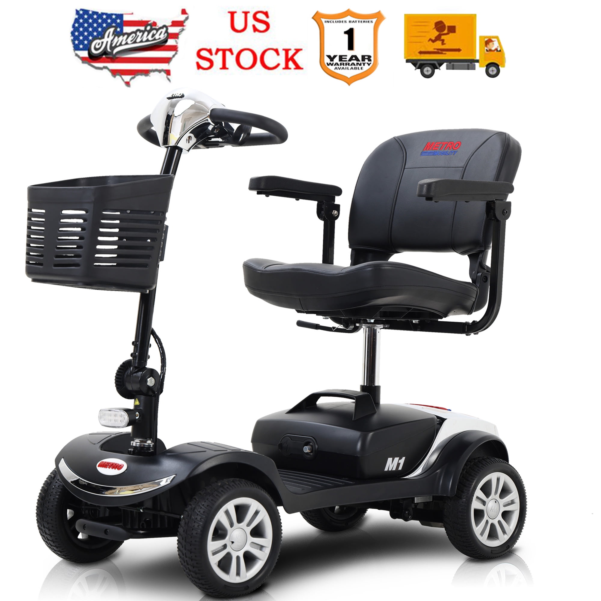 Outdoor Mobility Scooters for Adults Seniors, Anti-Tip 4 Wheel Electrical Scooter with Headlights LED Light, 300lbs, Red - Walmart.com