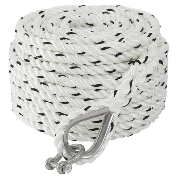 Five Oceans Anchor Line 1/2 inch x 200 ft - Anchor Rope Line - Marine Premium 3-Strand White Nylon - Stainless Steel Thimble and Schakle - Ideal for Mooring Anchoring Towing - FO4486-C200