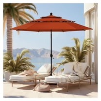 10ft Patio Umbrella Outdoor, Auto-Tilt Table Umbrella with Crank, 8 Ribs UV Protection