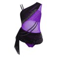 thumbnail image 3 of SiiRoh Kids Girls Sparkly Sleeveless Asymmetrical Gymnastics Leotard Ruched Ballet Lyrical Dance Dress Purple 10, 3 of 7