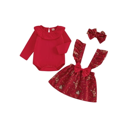 

Tasdouyy Baby Girl Christmas Outfit Reindeer Romper Suspender Skirt Headband