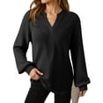 thumbnail image 6 of Long Sleeve Shirts for Women Waffle V Neck Trendy Oversized Loose Pullover Fall Casual Tunic Tops Black S, 6 of 6