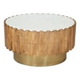 thumbnail image 4 of HomeRoots 565069 31 in. Gold Natural & White Iron Wood & Faux Marble Round Block Coffee Table, 4 of 5
