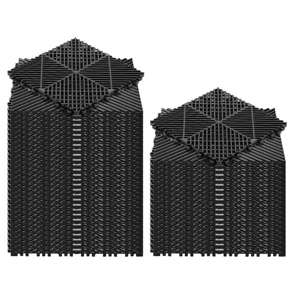KFFKFF Interlocking Drainage Mats, 12" x 12", Modular Garage Flooring Tiles, Non-Slip PP Floor Tiles with Self-Draining Design, Quick Installation, Suitable for Bathroom, Kitchen, Black, Set of 50