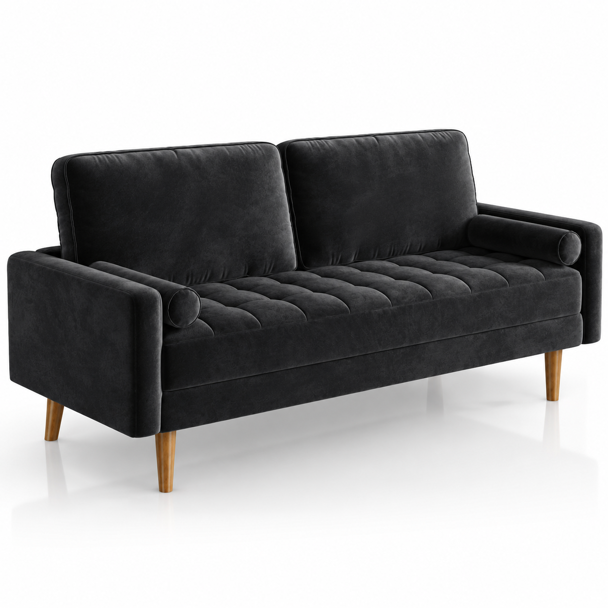Neche Sofa for Living Room,Solid Wood Foot, 2 Seater Small Modern Loveseat Couch in a Box - Black
