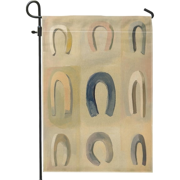 Double Sided Horseshoes Garden Flag 12x18 Inch Canvas Modern Minimalist Country Pattern for Outdoor Use