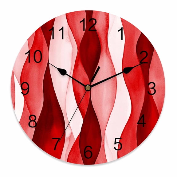 Silent Wall Clocks Battery Operated, Abstract Wave Pattern Texture Round Decorative Wall Clock for Living Room Bedroom Kitchen Bathroom Classroom Decor, 12 Inch Red