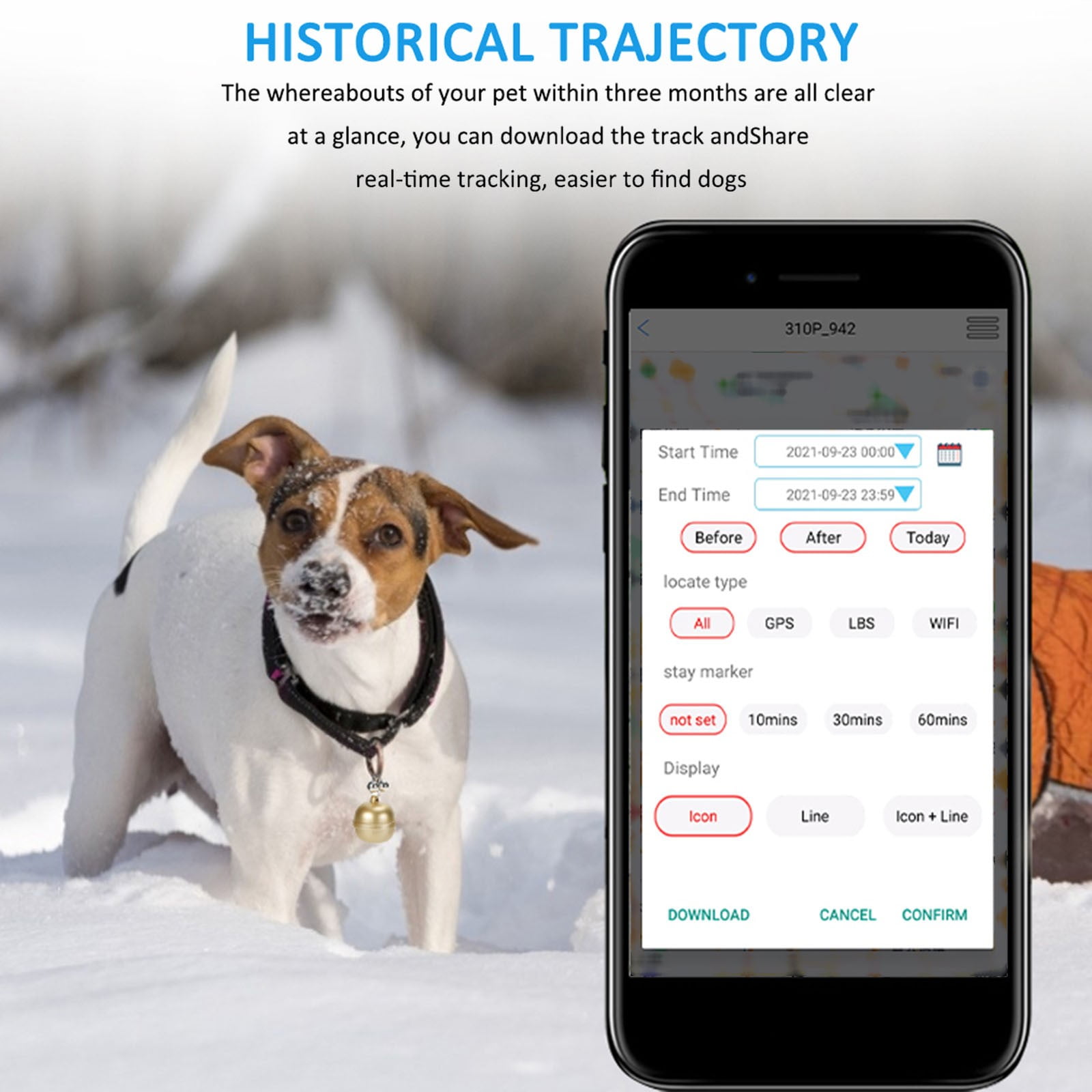 JOGZMZ Dog GPS T-racker Real Time Pet GPS T-racker Location & Activity T-racking Collar with Alarm for Dogs and Cats APP Control