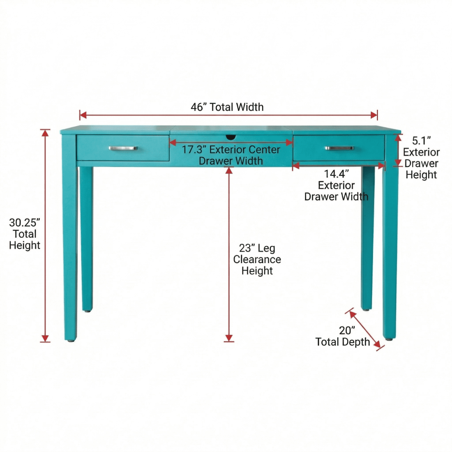 Posh Pollen Amy Wood Portable Power Outlet Writing Desk, Turquoise Finish