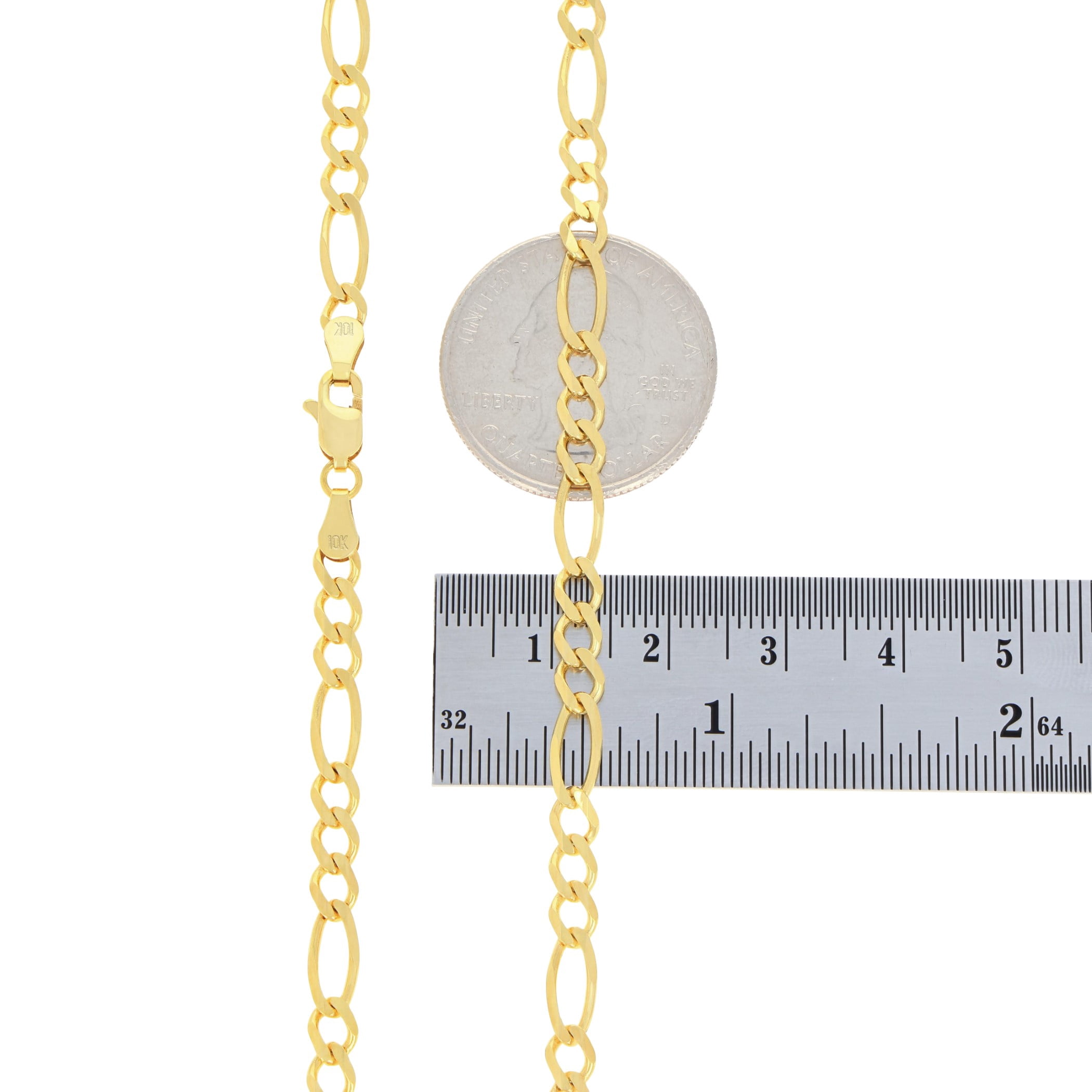 Nuragold 10K Real Yellow Gold Solid Figaro Link Chain Necklace 16"-30" (1.75mm-9.5mm) Italian Jewelry for Men & Women