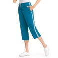 thumbnail image 2 of Pantalones capri deportivos de punto con rayas laterales y cordón ajustable para mujer, color verde azulado mediano, 2 of 3