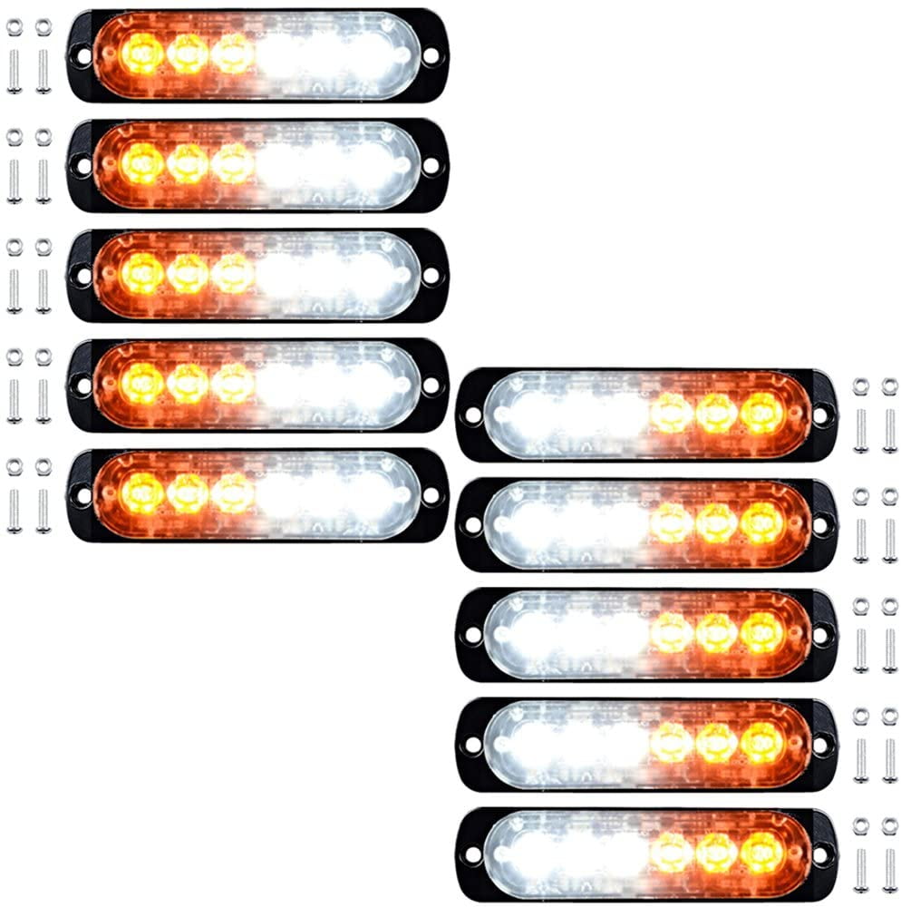 Astra Depot 4X 6-LED Amber Warning Emergency Beacon 16 Flashing Pattern Car Truck Strobe Light Bars 