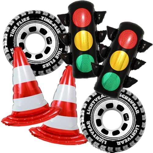 Inflatable Traffic Light Cones Tires Balloons Race Car Wheels Racecar Transportation Themed Balloons Decor Two 2 Fast 2 Curious First Lap Around The Track Fast One Birthday Party Decorations for Boys