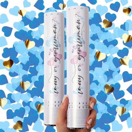 PrimePure Gender Reveal Confetti Cannon - 2 Pack Blue Heart Paper Confetti