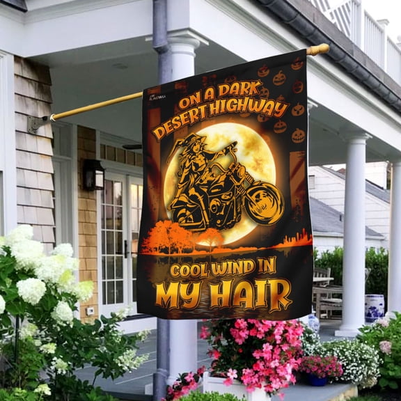 Flagwix Halloween Flag, Motorcycle On A Dark Desert Highway Halloween Decoration, Fall Decor, Outdoor Canvas Double-sided Printed Flag 30x40 House Flag