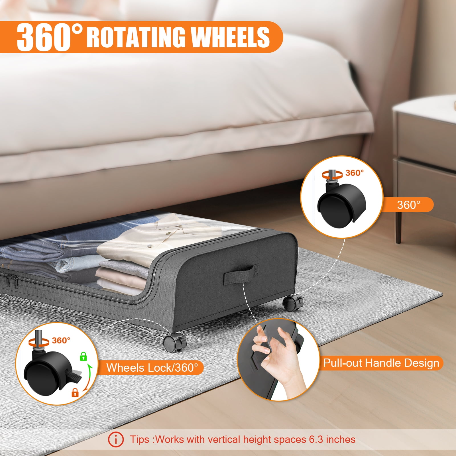 Under Bed Storage Containers ,2PACK Under Bed Storage with Wheels,Large Bedroom Storage Bins with Lids Closet Organizer for Clothes Blankets Shoes Bedding Toys