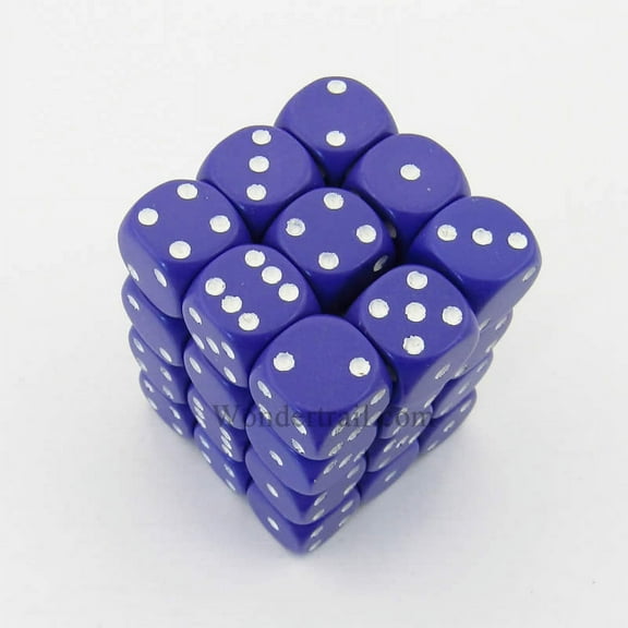 Purple Opaque D6 Dice with White Pips 12mm (1/2in) Pack of 36 Dice Chessex