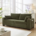 thumbnail image 2 of 78" Corduroy Sofa,3 Seater Sofa with Extra Deep Seats,Modern Upholstered Couch with USB,Cup Holders & Side Pocket,2 Pillows for Living Room,Green, 2 of 7