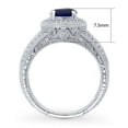 thumbnail image 4 of BERRICLE Sterling Silver Halo Wedding Engagement Rings Simulated Blue Sapphire Round Cut Cubic Zirconia CZ Statement Milgrain Cocktail Ring for Unisex, Rhodium Plated Size 9, 4 of 14