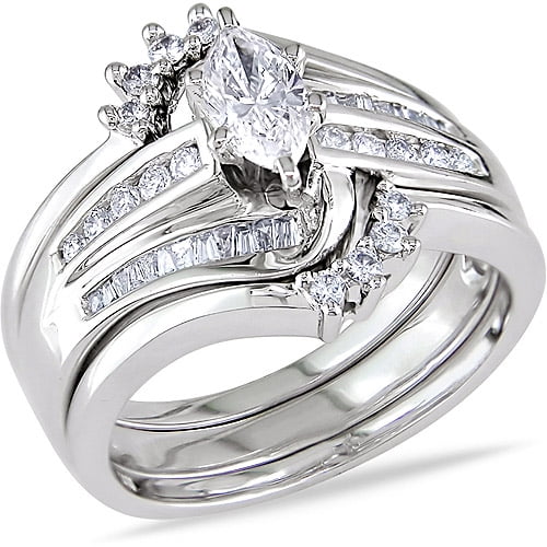 Miabella 3 4 Carat T.W. Marquise, Baguette and Round-Cut Diamond 14kt White Gold Bridal Set by Delmar Manufacturing LLC