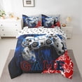 thumbnail image 3 of Feelyou Video Gamer Gamepad Twin Bedding Sets 7-Piece, Blue Red Watercolor Splatter Bedding Comforter Set, Honeycomb Abstract Reversible Sheet Sets, Lightweight Room Decor, 3 of 8
