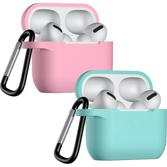 2 Pack AirPods Pro Case Cover, Full Protective Soft Silicone Skin Cover with Keychain Shock-Absorbing Protective Case for Apple Airpods Pro for Women Men Girls Boys (Pink/Mint Green)