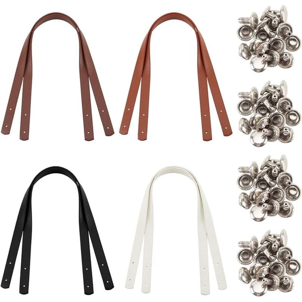 Asas de cuero para bolso en 4 colores (4 unidades, 60,3 cm) con remaches plateados. Asas cortas de repuesto para bolso de mano.