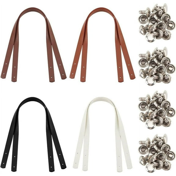 4 Colors Leather Bag Handles 4pcs 23.7 Inch Leather Bag Straps with Silver Rivets Purse Handles Short Handbag Strap Replacement Handles Mixed Color DIY