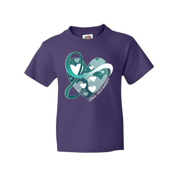 Inktastic Cervical Cancer Awareness Teal and White Ribbon Around Heart Youth T-Shirt
