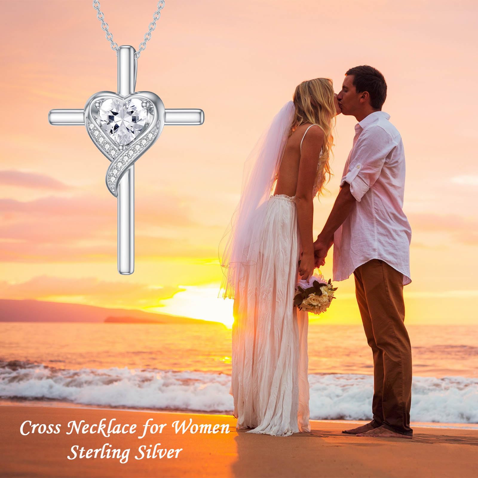 WINNICACA April Birthstone Diamond Cross Necklace for Women 925 Sterling Silver Heart Cross Pendant Necklace Birthday Valentines Mothers Day Jewelry Gifts for Women