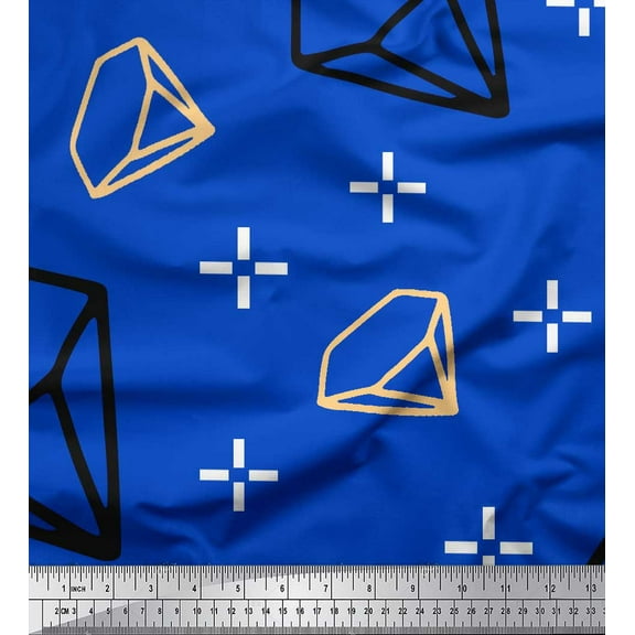 Soimoi Blue Cotton Duck Fabric Diamond Geometric Print Fabric by the Yard 42 Inch Wide