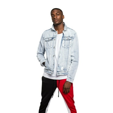 Victorious Men's Essential Denim Trucker Jean Jacket DK148 - Light Indigo - Medium