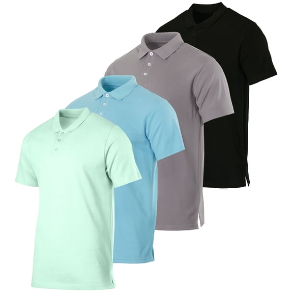 Real Essentials 3 & 4 Pack: Men's Cotton Pique Short Sleeve Polo Shirt - Performance Polo (Available In Big & Tall)