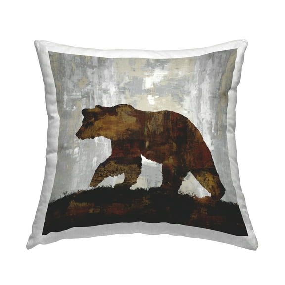 Stupell Industries Rustic Brown Bear Woodland Nature Animal Design by Carl Colburn Throw Pillow