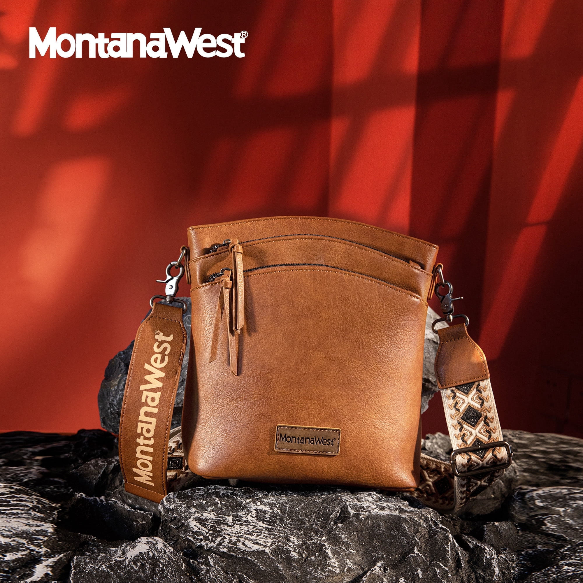 Montana West Crossbody Purses and Handbags for Women Double Compartments Cross Body Bag with Adjustable Strap, Brown