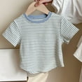 thumbnail image 2 of Cotton Striped Crop Tops Girls Soft Cotton Knit Crew Neck Summer Cute Tees Curved Hem Casual Tshirts (8 Years, Light Blue), 2 of 4