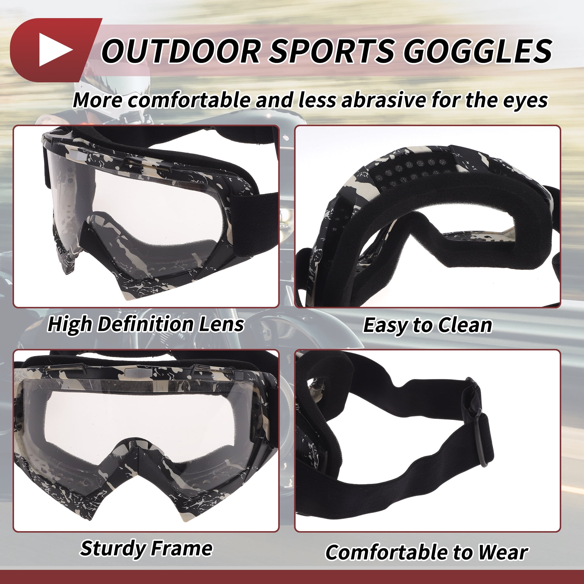 Unique Bargains Motorcycle Riding Goggles PC Cycling Sunglasses Clear Lens Black White Frame
