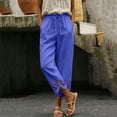 thumbnail image 4 of ZQUUVOU Linen Capri Pants for Women Drawstring Waist Cotton Blend Hollow Out Hem Ankle Length Casual Boho Cropped Trousers Purple, 4 of 5