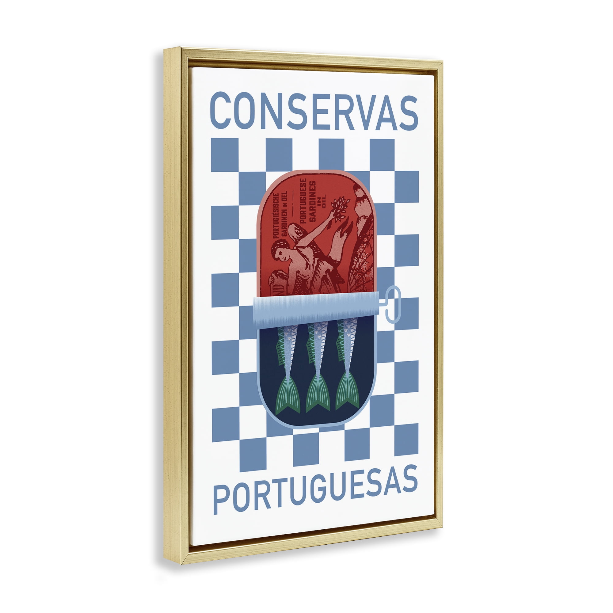 Stupell Industries Portuguese Canned Fish Food & Beverage Painting Gold Floater Framed Art Print Wall Art, 21 x 31