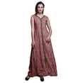 thumbnail image 1 of Bimba Robe Anarkali Col Mandarin Imprimé Feuilles Roses pour Femmes Kurta Ethnique Indienne XXX-Large, 1 of 6