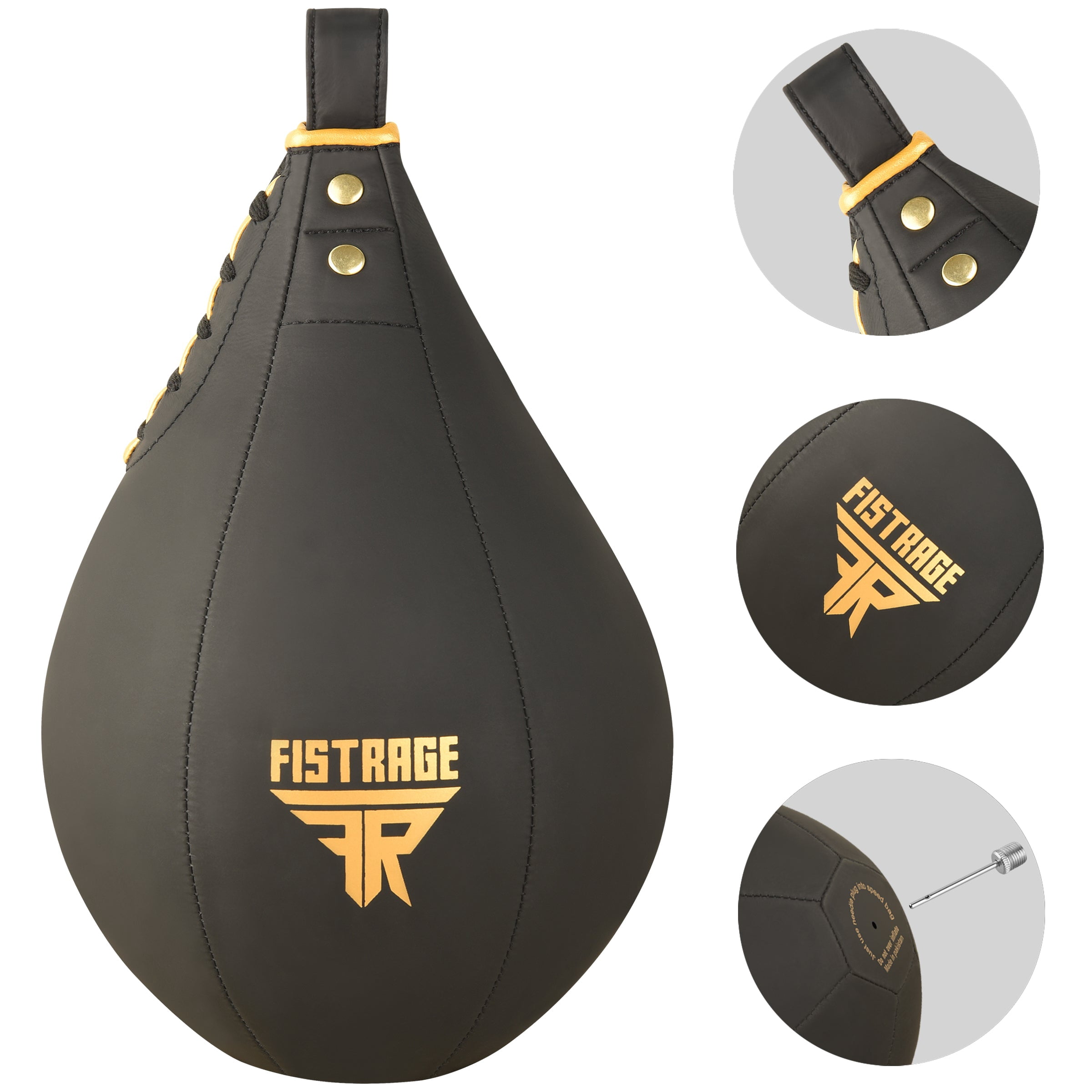 Fistrage Leather Fitness Speed Bag, Black & Gold